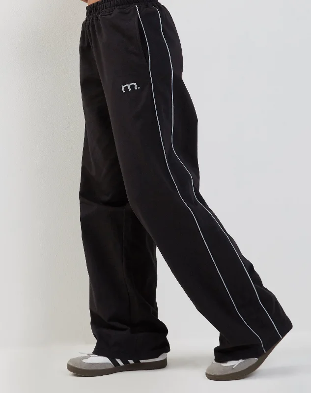 Seasonal Fashion Benton Wide Leg Jogger in Black with Dark Grey Piping and 'M' Embroidery