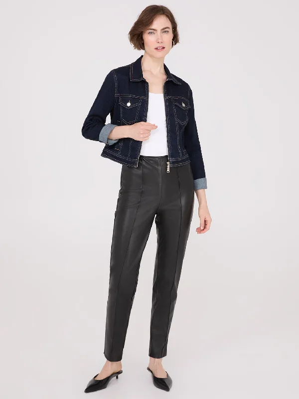 Dive Into Trendy Styles Faux Leather Front Pintuck Pants