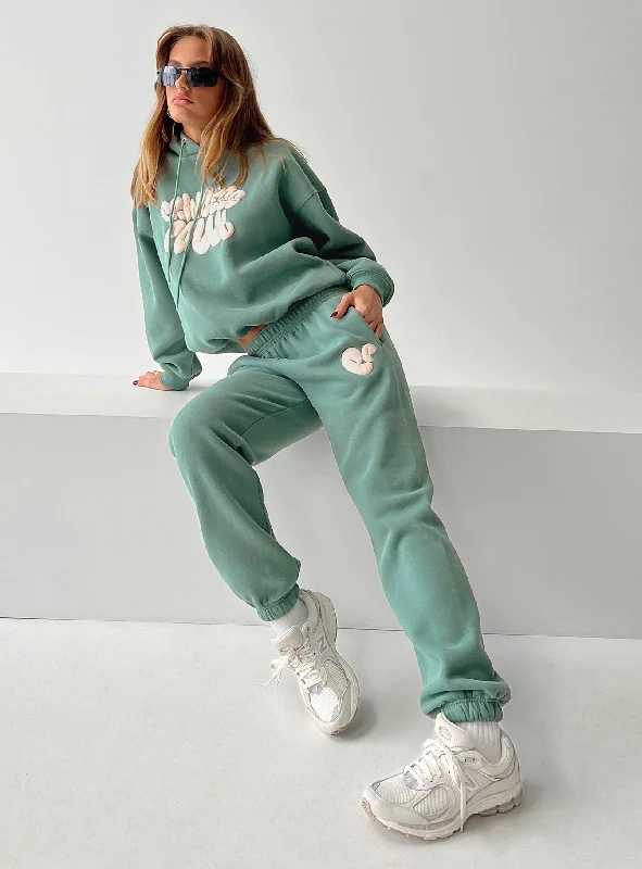 Trendy Street Style Attire Princess Polly Track Pants Bubble Text Sage / Eggshell