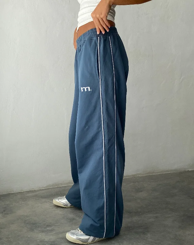 Stylish Savings Benton Wide Leg Jogger in Blue with 'M' Embroidery