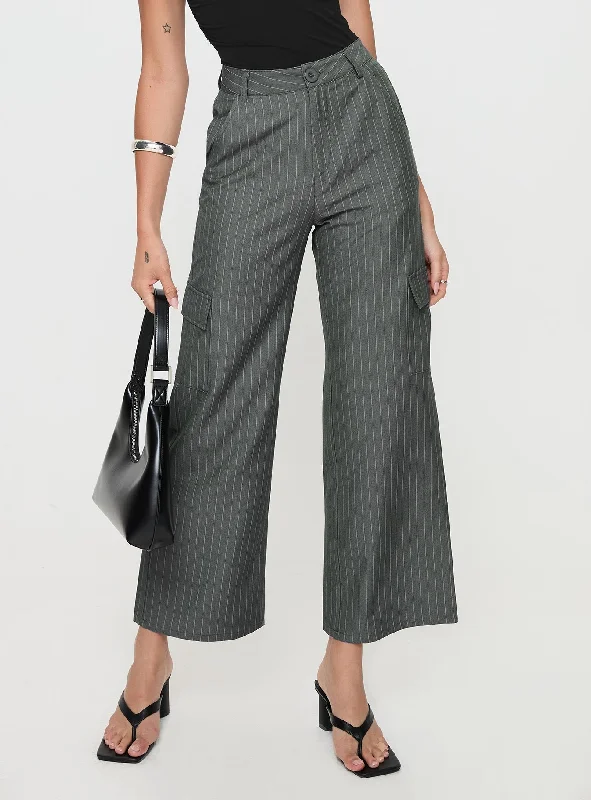 Women's Online Boutique Katow Cargo Pants Grey Stripe