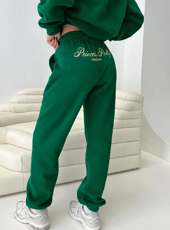 Clothing Sales Princess Polly Track Pants Script Green / Ivory