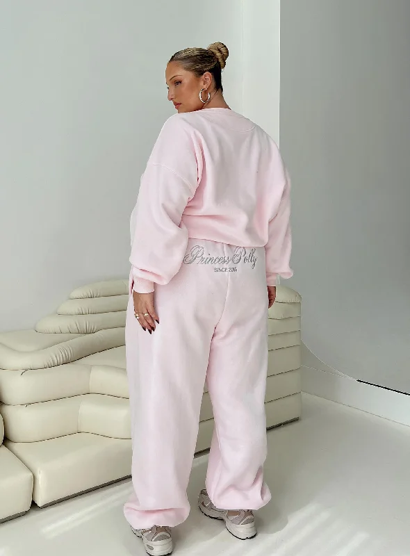 Clothing Sales Princess Polly Track Pants Script Baby Pink / Grey Curve