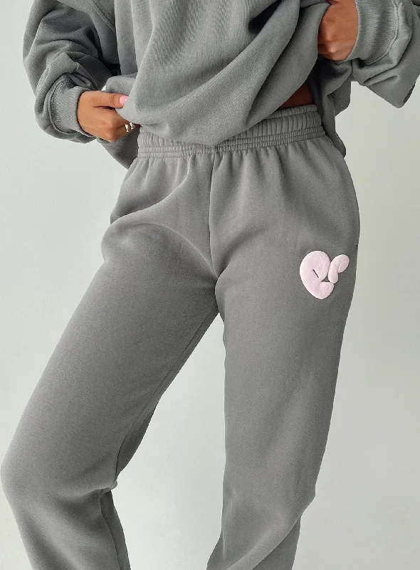 Embrace New Fashion Princess Polly Track Pants Bubble Text Charcoal / Light Pink