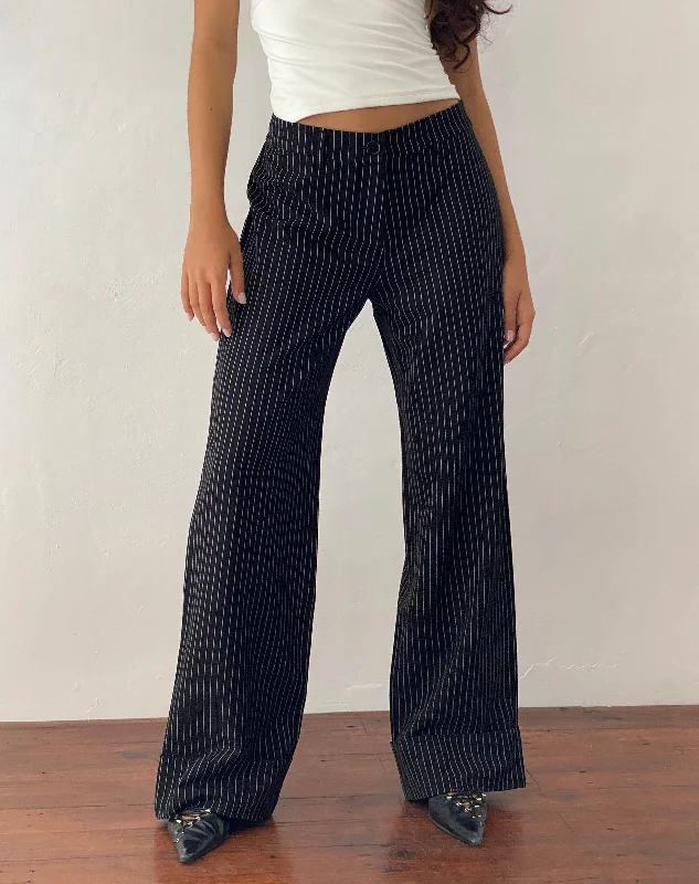 Modern Women's Apparel Abba Low Rise Trouser in Black Pinstripe Tailoring