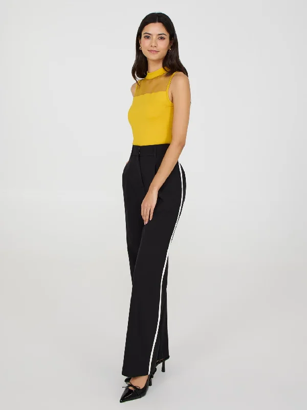 Trendy Women's Apparel for All Seasons Contrast Piping Wide-Leg Pants