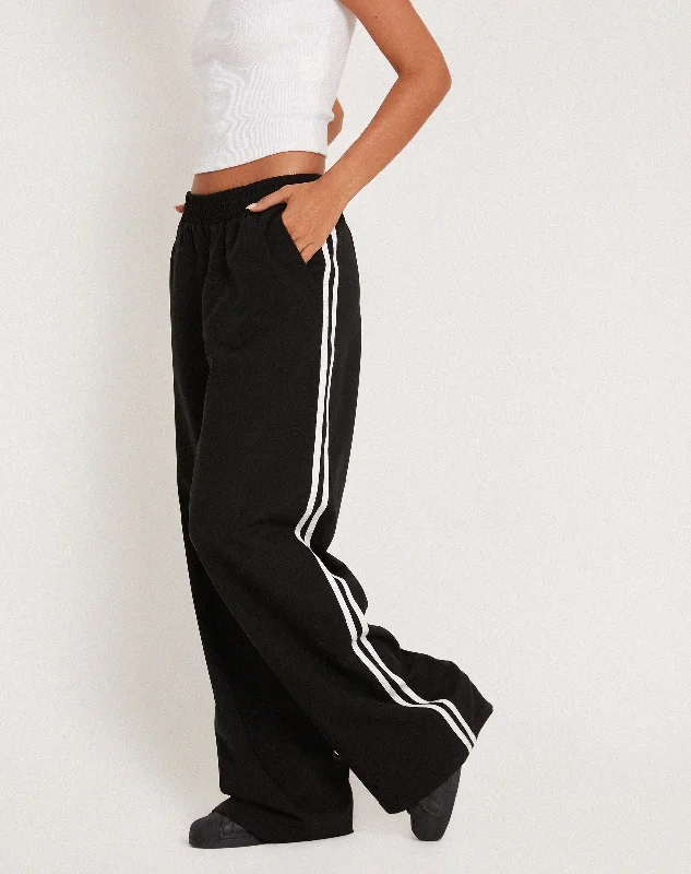 Limited Edition Bennett Wide Leg Trouser in Tailoring Black with White Stripe