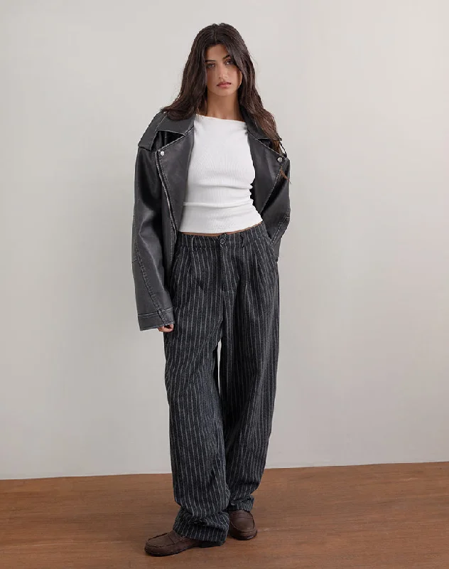 Bold Fashion Misha Wide Leg Trouser in Pinstripe Black