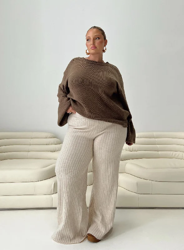 Elegant Women's Fashion Montana Knit Pants Cream Curve