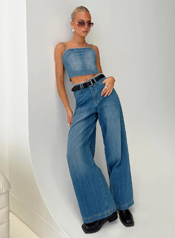 Trendy Women's Wear Vihaan Wide Leg Pants Blue Wash