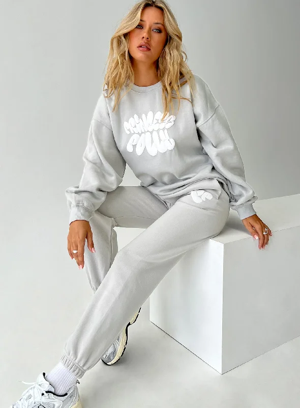 Chic And Trendy Princess Polly Track Pants Bubble Text Grey / Cloud White