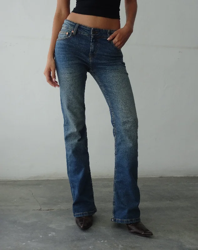 Women's Clothing Stores Low Rise Bootleg Jeans in Mid Vintage Blue