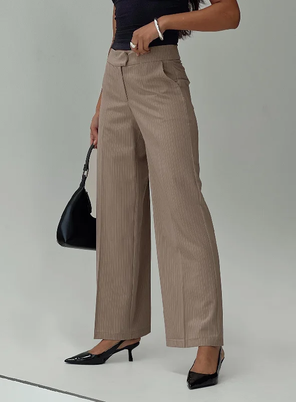 Everyday Fashion Jeller Pinstripe Pants Beige Pinstripe