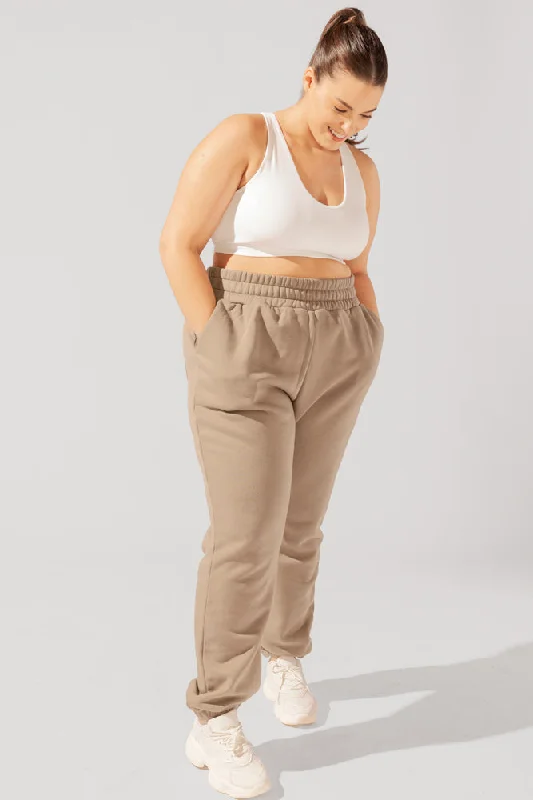 Holiday Glam Cloud Rollover Sweatpant - Milk Tea