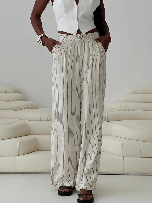 Outfits For Women Hayze Linen Pant Beige Pinstripe