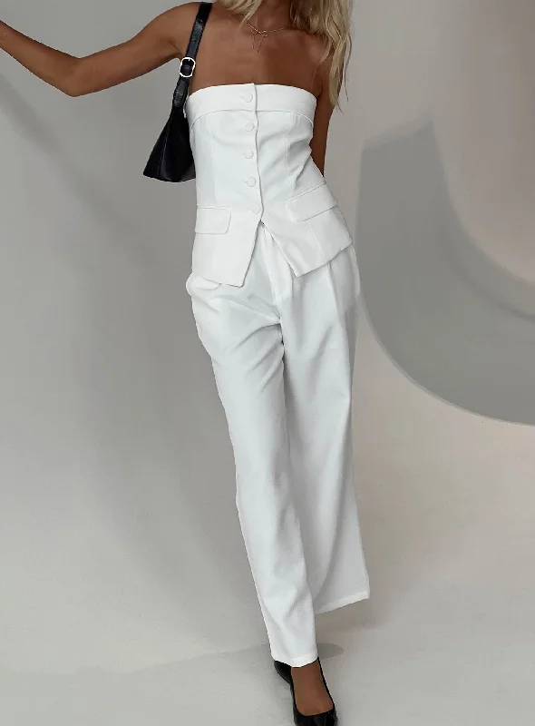 Trendy Street Style Attire Jazzar Pocket Detail Pleated Pant White