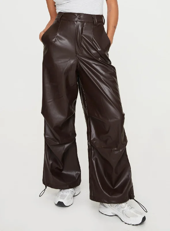 Enjoy Discount Ornella Faux Leather Pants Brown