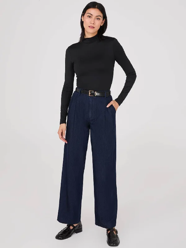 Fashion Frontiers Pleated Wide-Leg Denim Pants