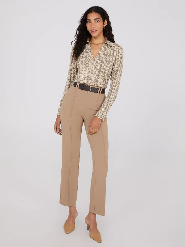 Classic Women's Clothing Styles Belted Front Pintuck Pants