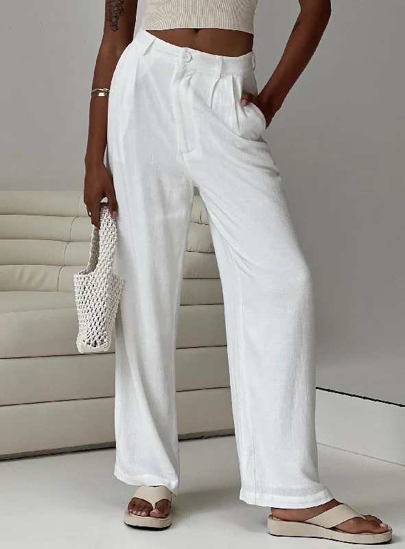 Modern Women's Fashion with Vintage Touches Brenda Linen Blend Pants White