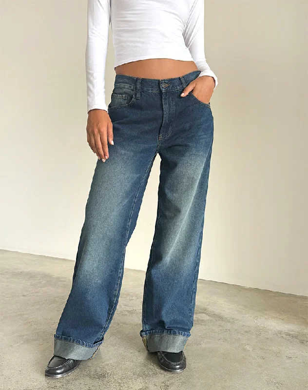 Urban Femme Streetwear Oversized Dad Low Rise Jeans in Dark Vintage