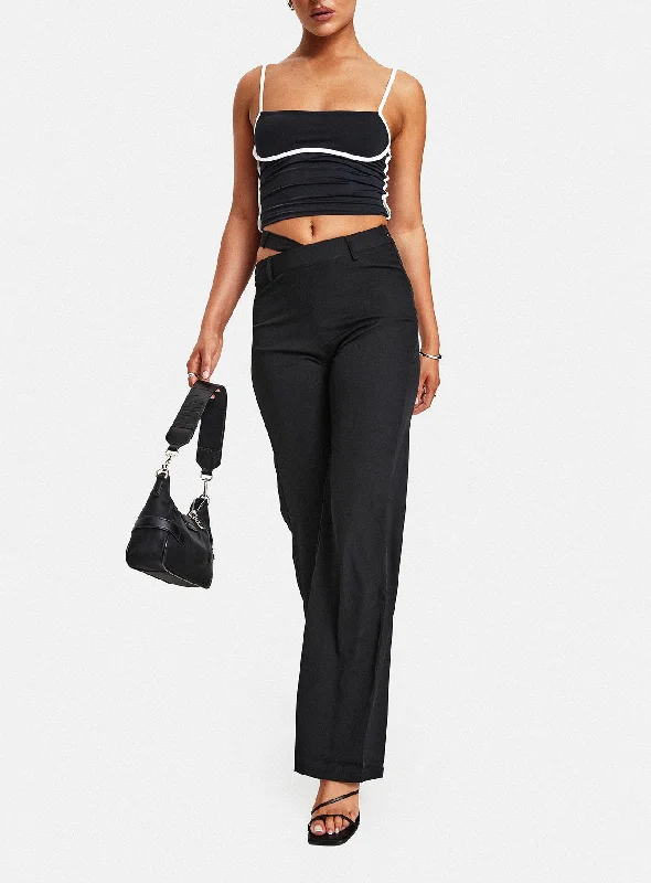 Chic Style Arino Asymmetric Waistband Pants Black