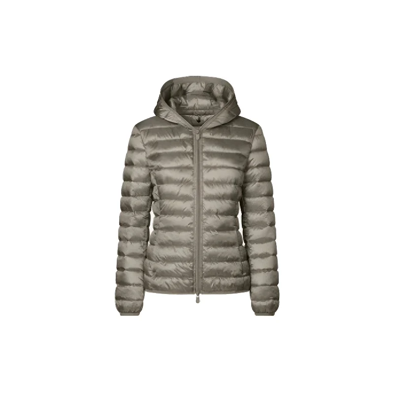 Casual Chic Woman's Alexis Hooded Puffer Jacket in Rainy Beige