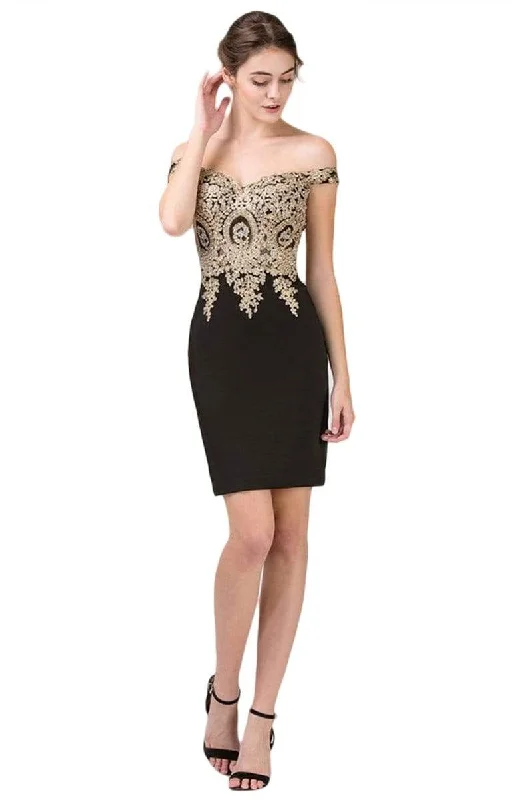 Limited Stock, Big Discounts Eureka Fashion - 6032 Gold Embellished Off-Shoulder Fitted Dress