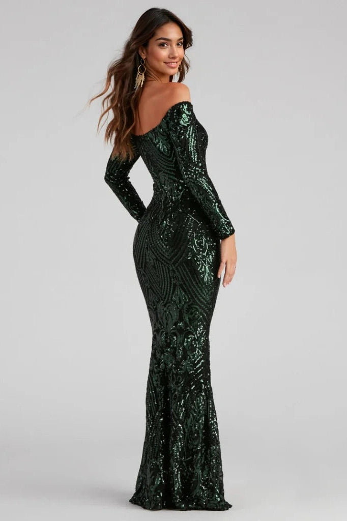 Exclusive Sale Sierra Sequin Off The Shoulder Formal Dress