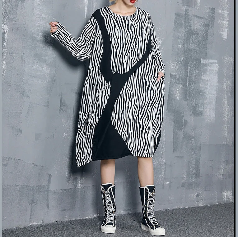 Hot Picks Style black striped chiffon dress Plus Size Shape baggy Dress