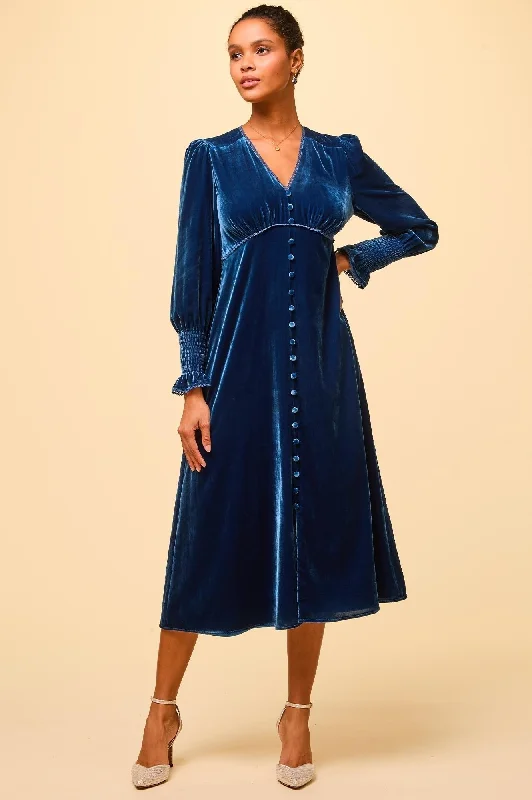 Exclusive Discounts Long Sleeve Velvet Sally Anne Dress | Blue Sapphire