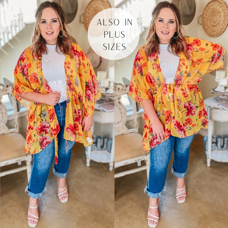 Limited Time Deal Tied Together with a Smile Waist Tie Closure Floral Drape Kimono in Yellow