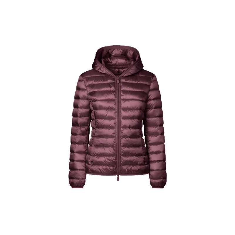 Bold Fashion Woman's Alexis Hooded Puffer Jacket in Burgundy Black