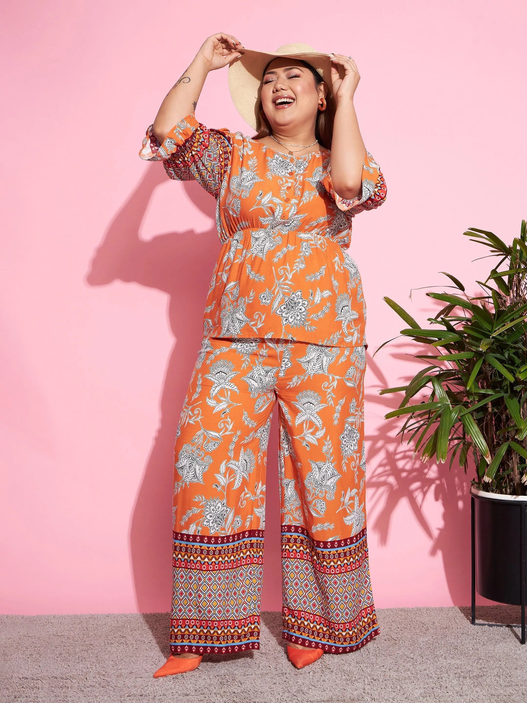 Glamorous Evening Wear Women Printed Standard Orange Jumpsuits & Sets