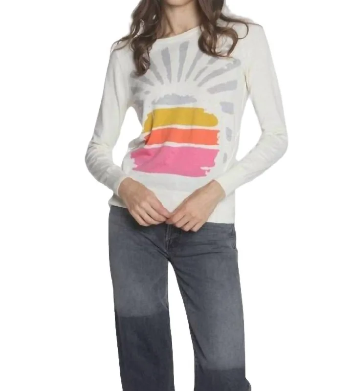 Comfort Meets Fashion Sunburst Crew Top In White Multi