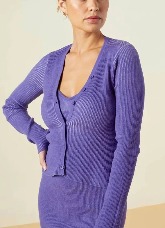 Flash Discount Sweater Rib Fitted Cardigan In Aster Purple