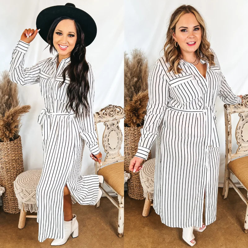 Catch Every Fashion Trend Dreaming of You Striped Button Up Maxi Dress in White