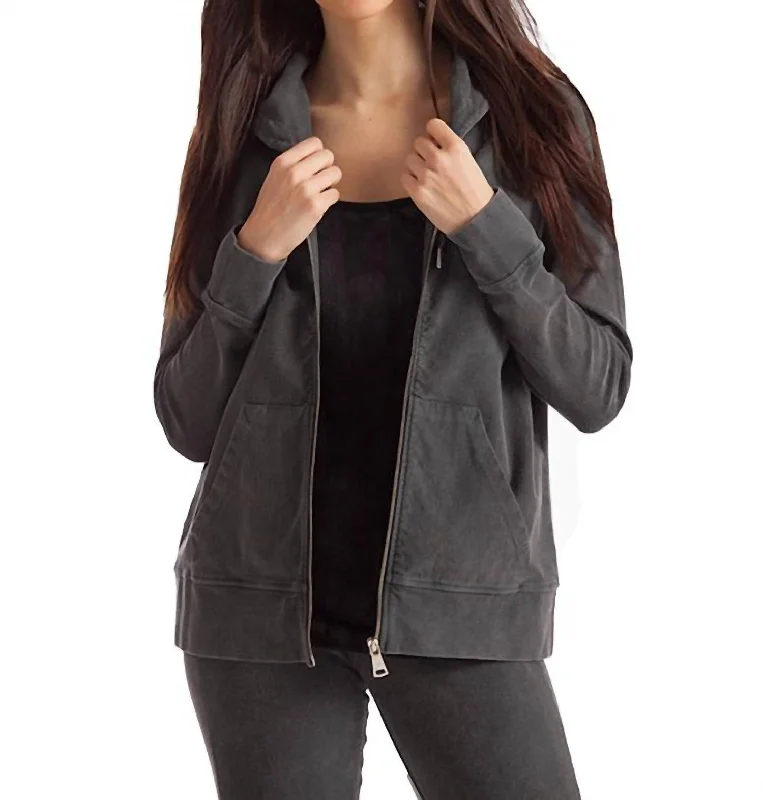 Effortless Chic Apparel Lauren Hooded Cardigan In Charcoal