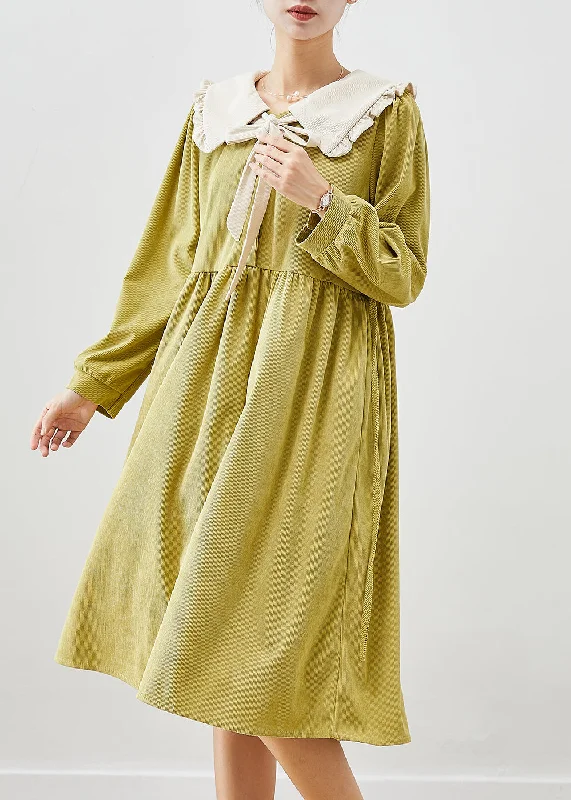 Effortless Everyday Wear Cute Grass Green Oversized Corduroy Dress Fall