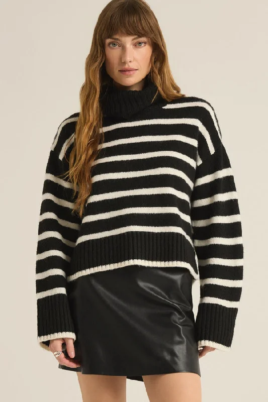 Clothes For Women Z-Supply Josephine Stripe Turtleneck Sweater - BLACK