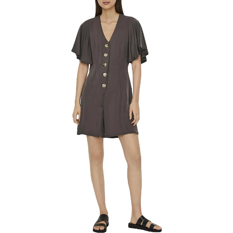 Stylish Women's Apparel Vero Moda Women's Button Down Flutter Sleeve V-Neck Romper