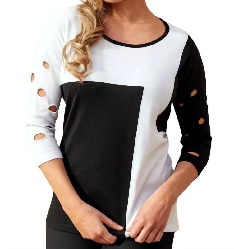 Sale Clothes Online Color Block Crew Sweater In Black/white