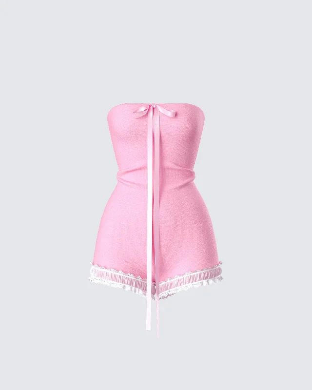 Stylish Savings Gita Pink Bow Strapless Romper