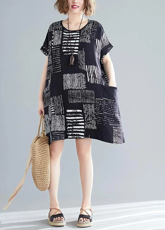 Athleisure Wear Special Offer Organic black print Cotton quilting dresses Korea Outfits o neck pockets short Summer Dresses