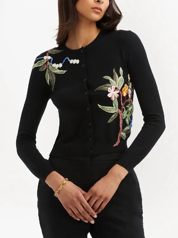 Best Online Women's Boutiques Floral Embroidered Cardigan In Black Multi