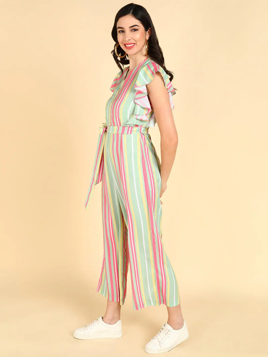 Affordable Online Boutiques Women Striped Standard Green Jumpsuits & Sets