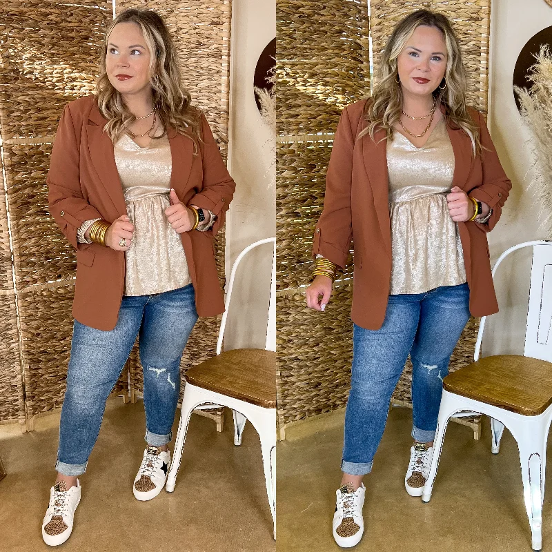 The Epitome Of Modern Women's Fashion Fine Like Wine 3/4 Sleeve Blazer in Rust Brown