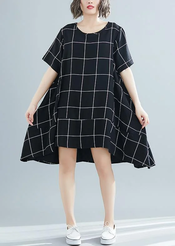 Chic Style, Always In Vogue Loose black plaid Cotton clothes plus size Tutorials low high design tunic summer Dress