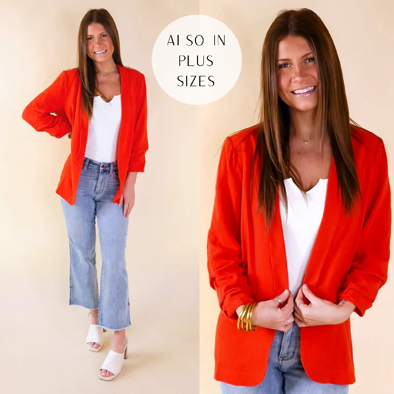 Hot Deals Promise Me Open Front Linen Blazer in Red