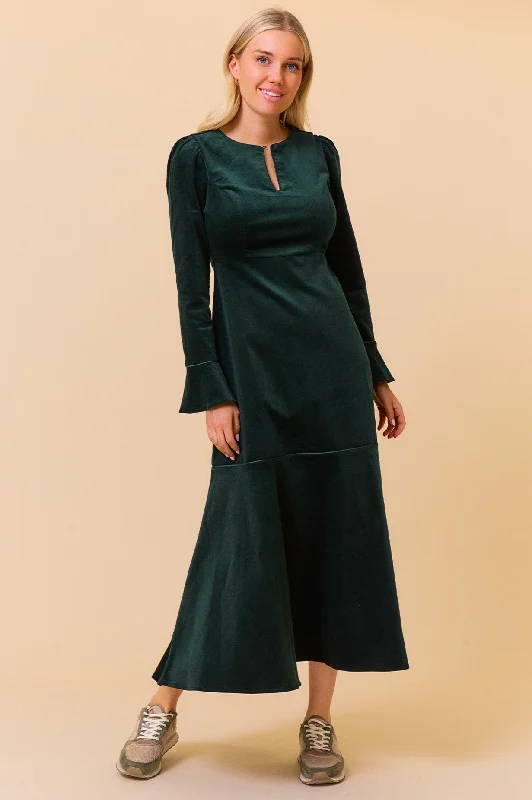 Shop Our Looks Paloma Round Neck Long Sleeve Stretch Corduroy Dress | Bottle Green